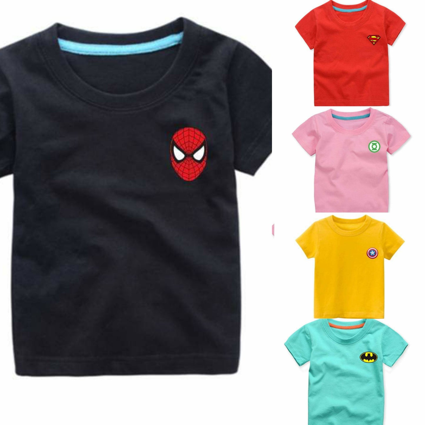 Pack of 5 Super Hero Logo Half Sleeve T-Shirts for Kids