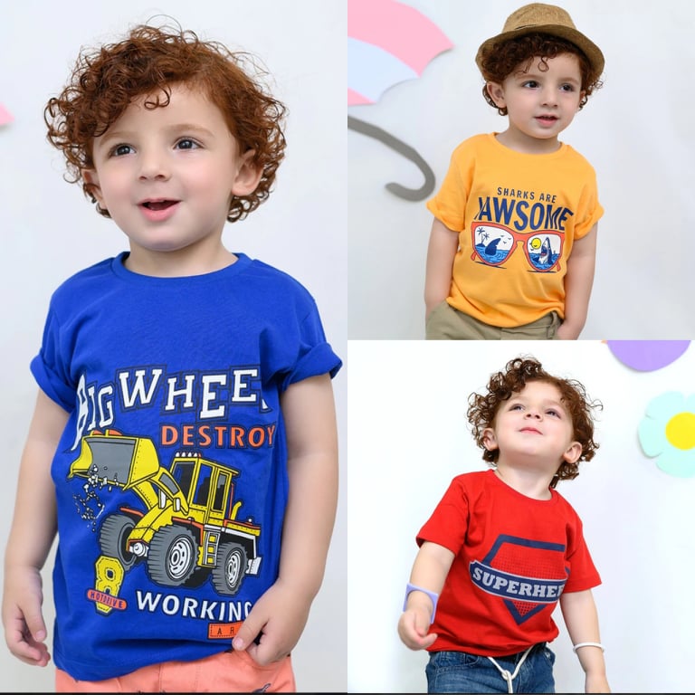 Pack of 3 Printed Half Sleeve Tshirts for Kids