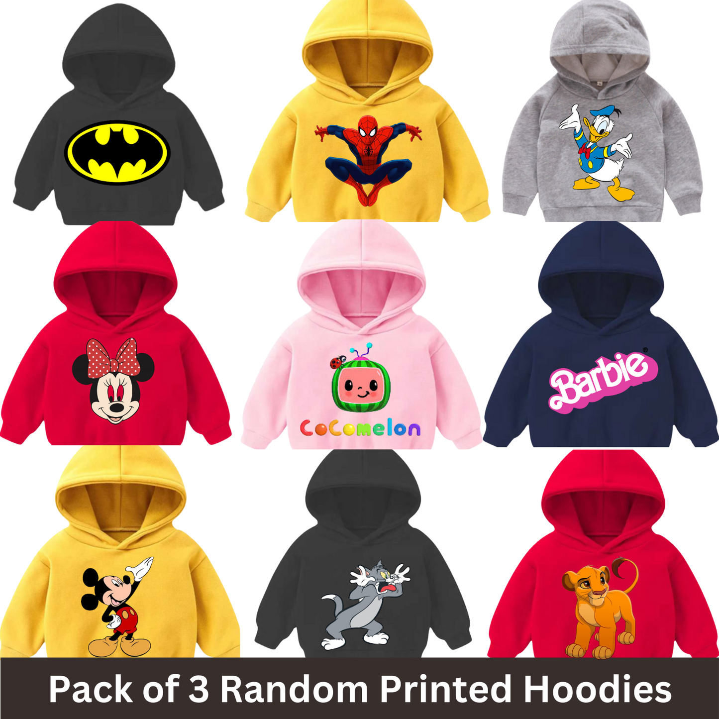 Pack of 3 Random Printed Hoodies for Kids
