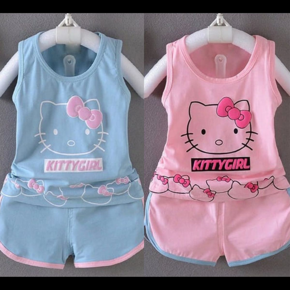Pack of 2 Kitty Girl Short Printed Sando Suits for Kids