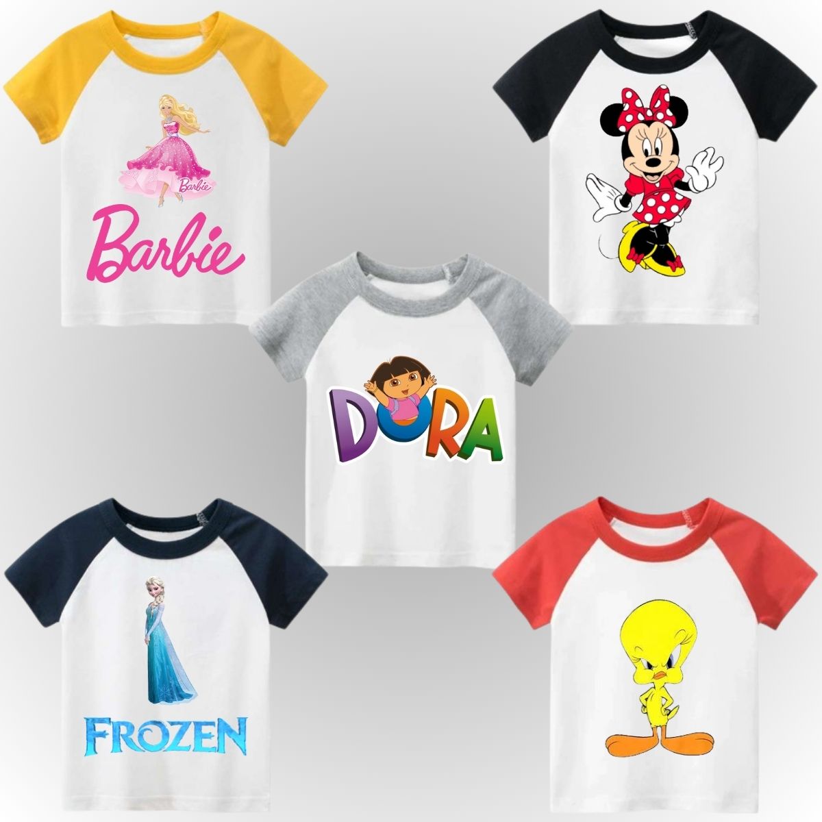 Pack of 5 Raglan Printed Half Sleeve Tshirts for Kids