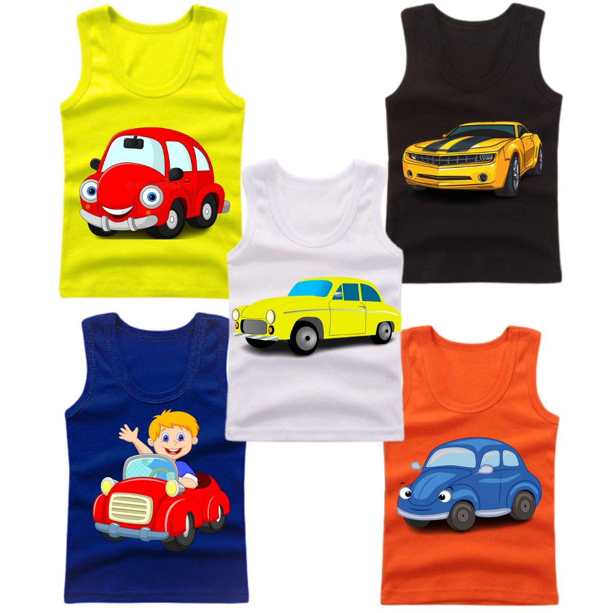 Pack of 5 Printed Sando Tshirts For Kids