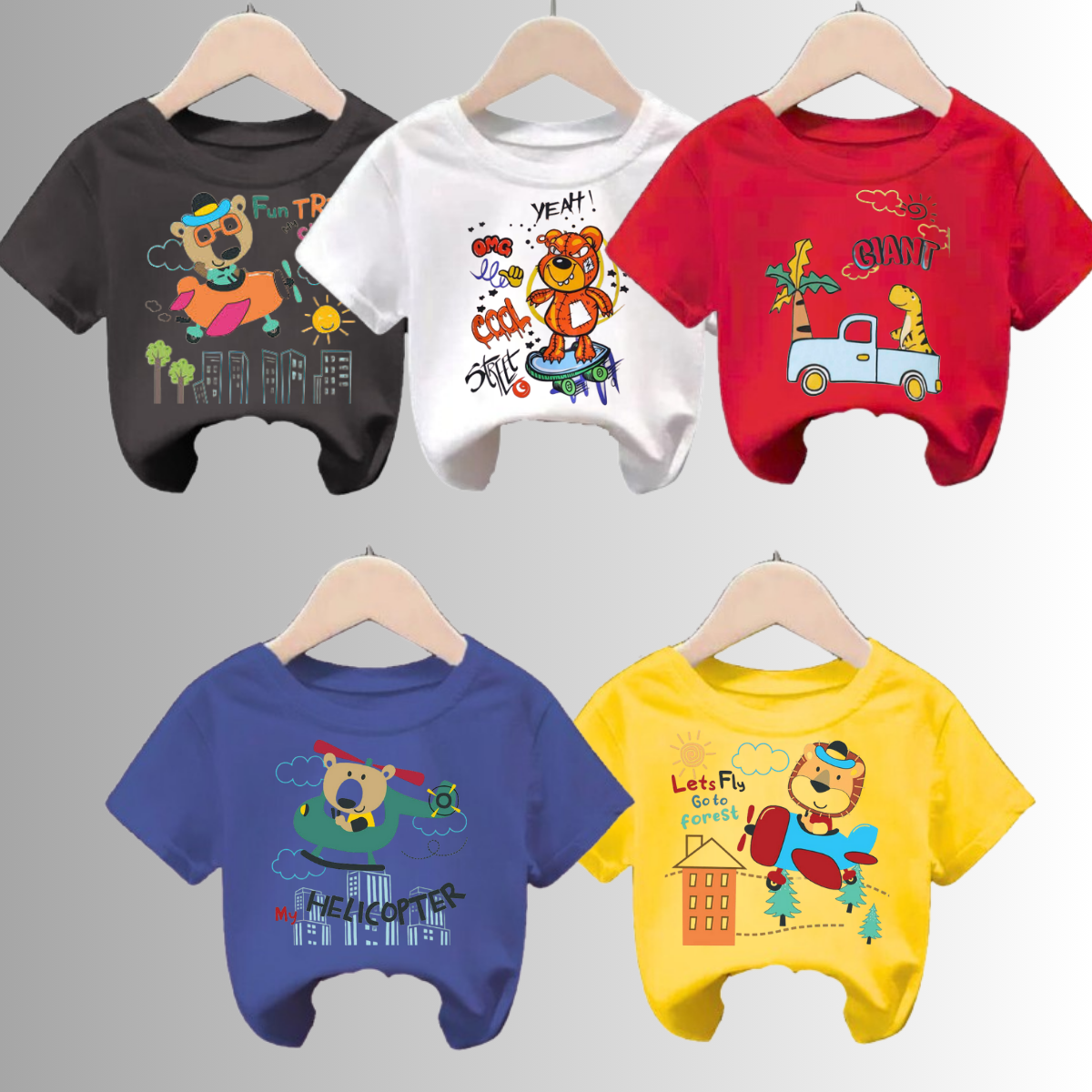 Pack of 5 Printed Half Sleeve Tshirts for Kids