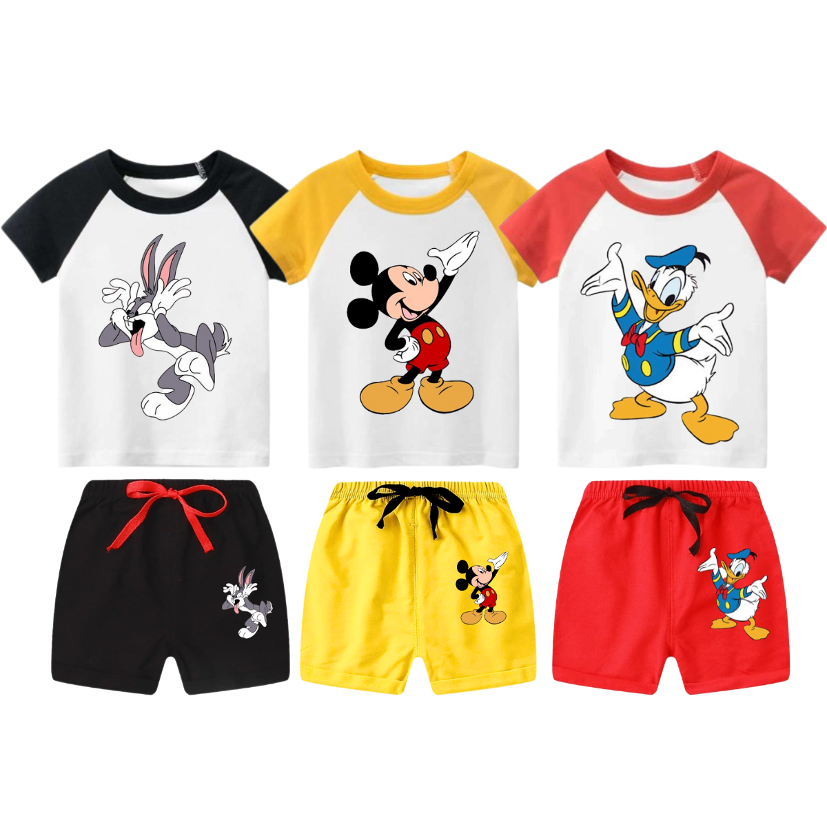 Pack of 3 Printed Raglan Summer Suits for Kids
