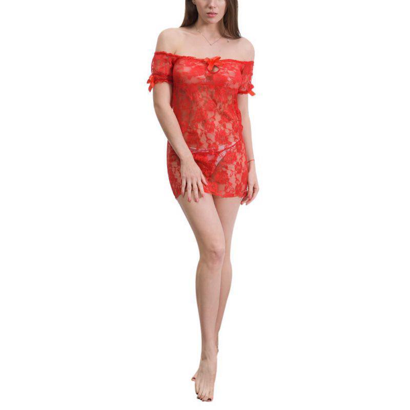 Off Shoulder Floral Net Short Night Wear