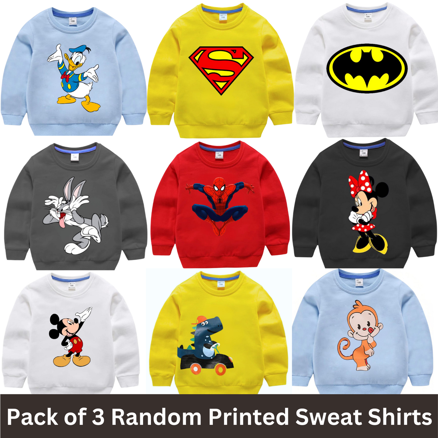 Pack of 3 Random Printed Sweat Shirts for Kids