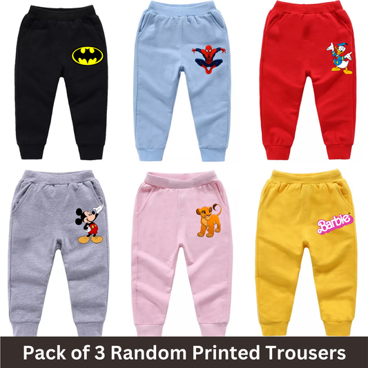 Pack of 3 Random Printed Trousers for Kids