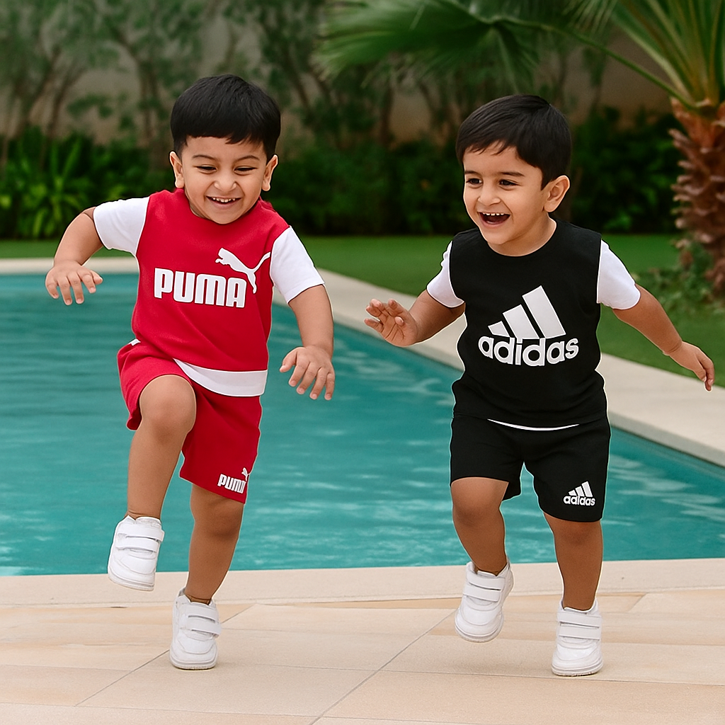 Pack of 2 Contrast Sleeve Summer Suits for Kids