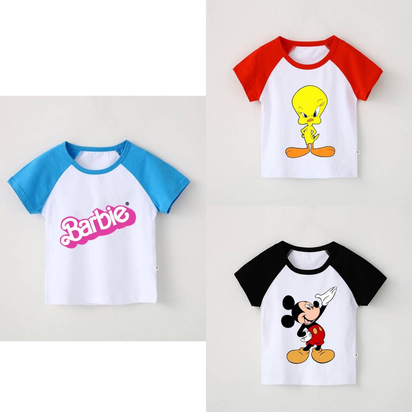 Pack of 3 Raglan Printed Half Sleeve T Shirts for Kids