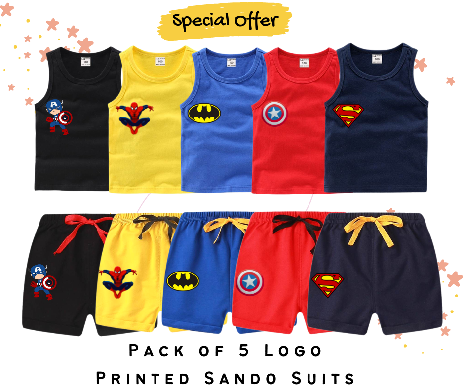 Pack of 5 Super Hero Logo Sando Suits for Kids