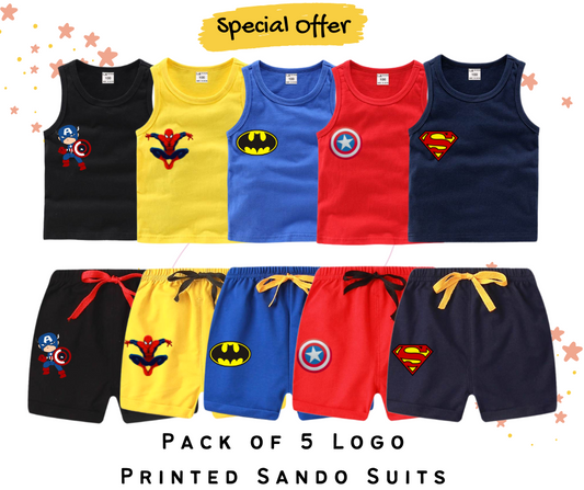 Pack of 5 Super Hero Logo Sando Suits for Kids