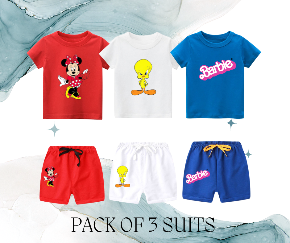 Pack of 3 Printed Summer Suits for Girls