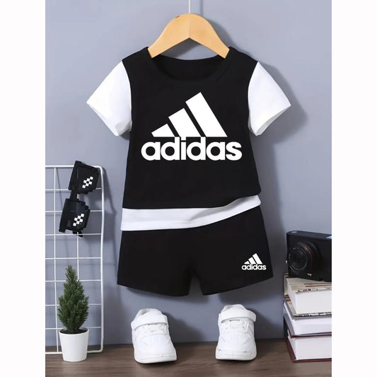 Contrast Sleeve Summer Suit for Kids