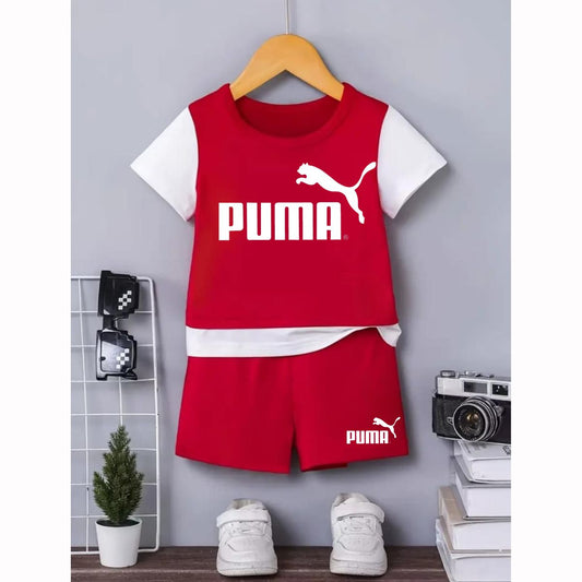 Contrast Sleeve Summer Suit for Kids