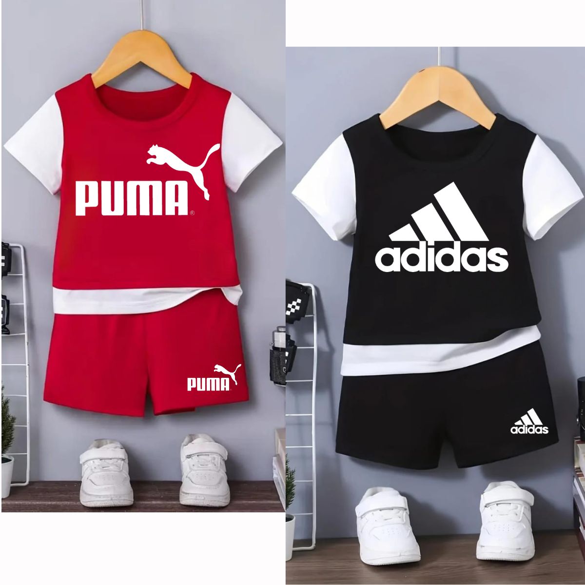 Pack of 2 Contrast Sleeve Summer Suits for Kids