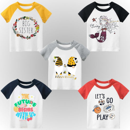 Pack of 5 Raglan Printed Half Sleeve Tshirts for Kids