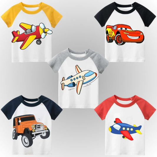 Pack of 5 Raglan Printed Half Sleeve Tshirts for Kids
