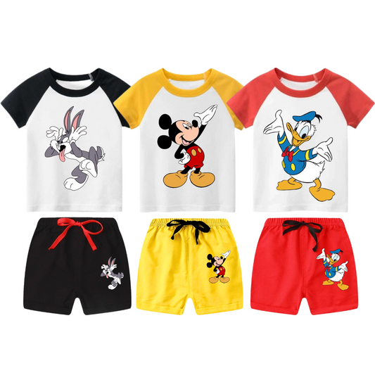 Pack of 3 Printed Raglan Summer Suits for Kids