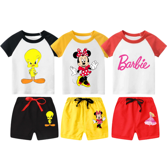 Pack of 3 Printed Raglan Summer Suits for Kids