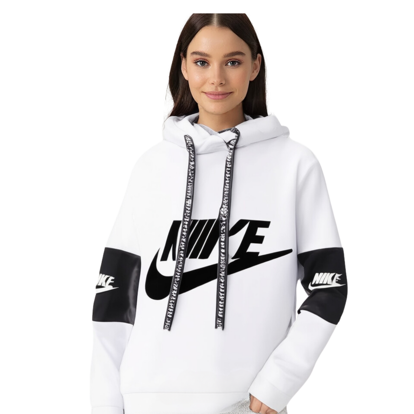 White with Black Panel Hoodie for Females