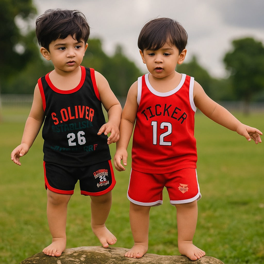 Pack of 2 Short Printed Sando Suits for Kids