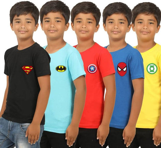 Pack of 5 Super Hero Logo Half Sleeve T-Shirts for Kids